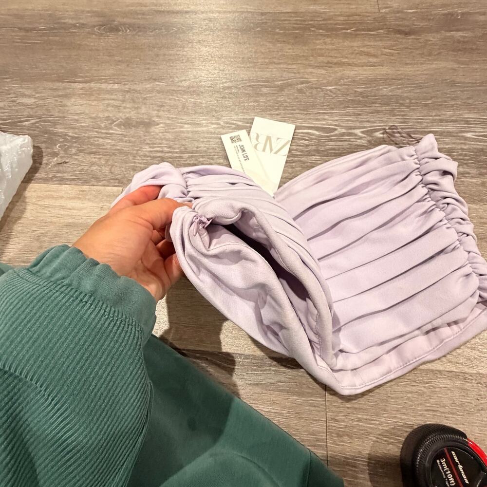 Zara Lavender Purple Rouched Strapless Crop Top Size Large - Picture 4 of 4